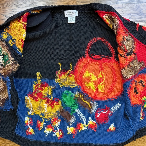 VTG Alexandra Bartlett Eagle’s Eye Halloween Cardigan Sweater Pumpkins Fall PM - Picture 8 of 12